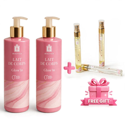2 Laits de Corps Glow’in + 1 Parfum Beautica 10 ml Gratuit