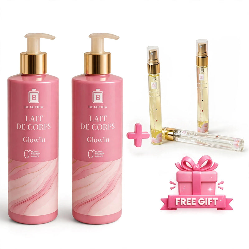 2 Laits de Corps Glow’in + 1 Parfum Beautica 10 ml Gratuit